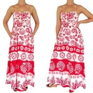 NWT Viral Calypso st Barth Shell Coral Red White Maxi Sun Dress Rio Size M